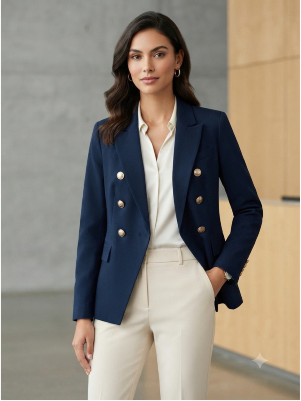 Studio by The Workshop Womens Navy Double Breasted Blazer Gold Buttons NWT Small